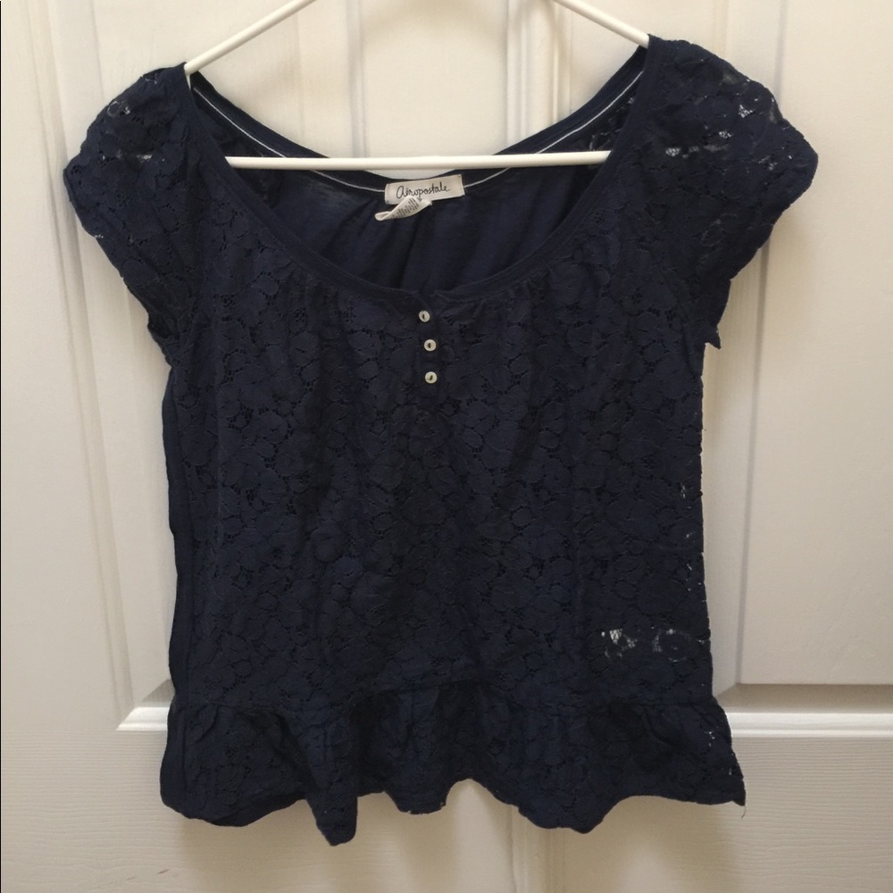 Aeropostale short sleeve blouse navy blue